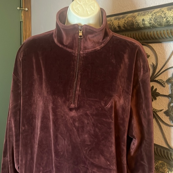 Nautica Velour Brown Quarter -Zip Pullover Sz M Mens - Picture 2 of 10